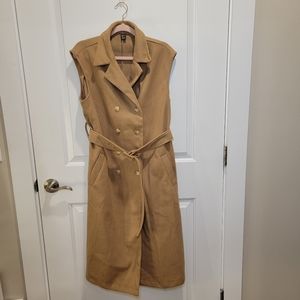 Sleeveless Trench Coat Vest Jacket Camel Tan Brown Outerwear Double Breasted